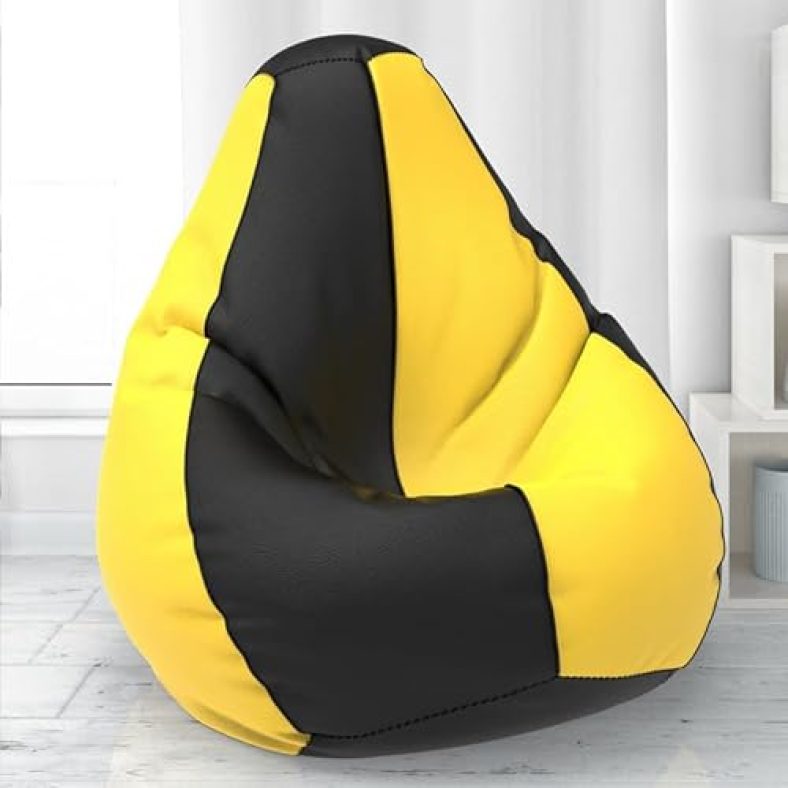 Comfybean Bag With Beans Filled Xxxl- Official: Lazy Sacks Bean Bags – For Young Adults – Max User Height : 5-5.8 Ft.-Weight : 60-70 Kgs(Model: Black Yellow)