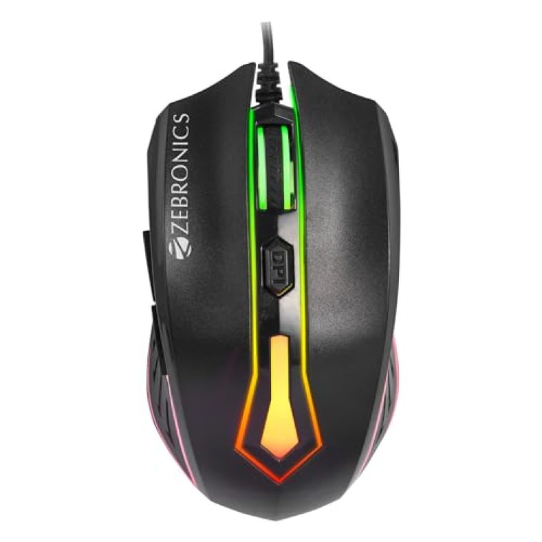 Zebronics Newly Launched Sniper High Precision Wired Gaming Mouse With 6 Buttons, Multicolor Led Lights, Dpi Switch With 800/1200/1600/2400 Dpi’S, Plug & Play, 1 Million Clicks, 87 Grams Light Mouse