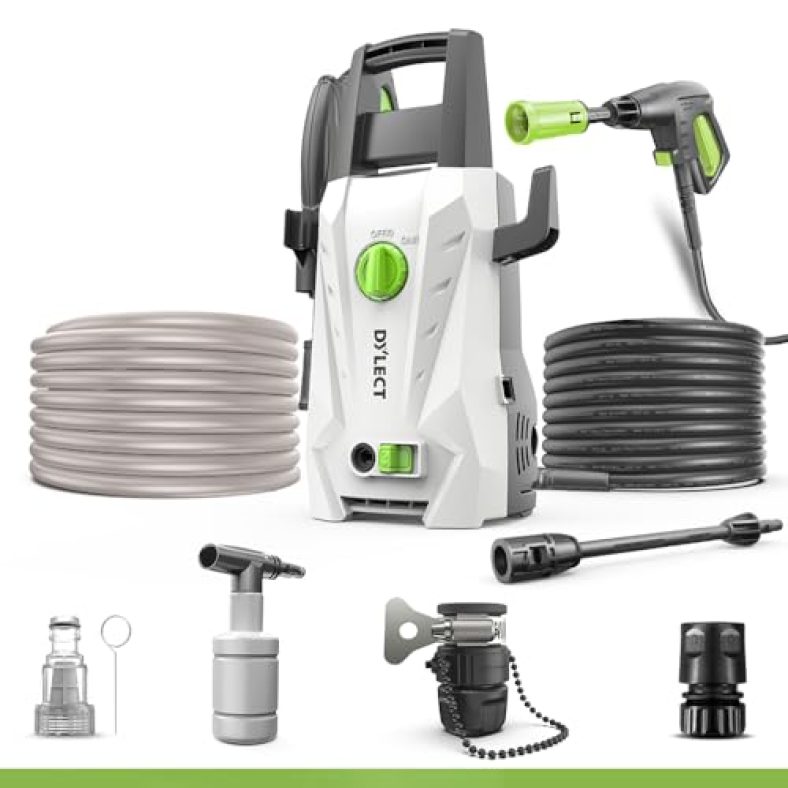 Dylect Ultra Flow High Pressure Car Washer Pump, 1400 Watts Motor, 120 Bars Pressure, 6.5L/Min Flow Rate, 5M Outlet Hose, Upright Design For Bike And Home Cleaning, Includes 10 Accessories