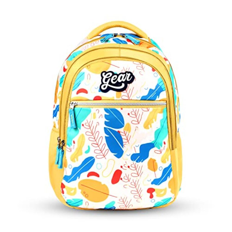 Gear Floral Petal 30L Medium Water Resitant School Bag/Casual Backpack/Kids Bag/Daypack/College Bag For Girls/Women (Yellow)