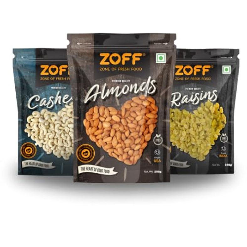 Zoff Premium Mixed Dry Fruits Combo: Almonds, Cashews, And Raisins – 250G Each | Perfect Diwali And Festival Gifts & Hampers | Net Weight 750G