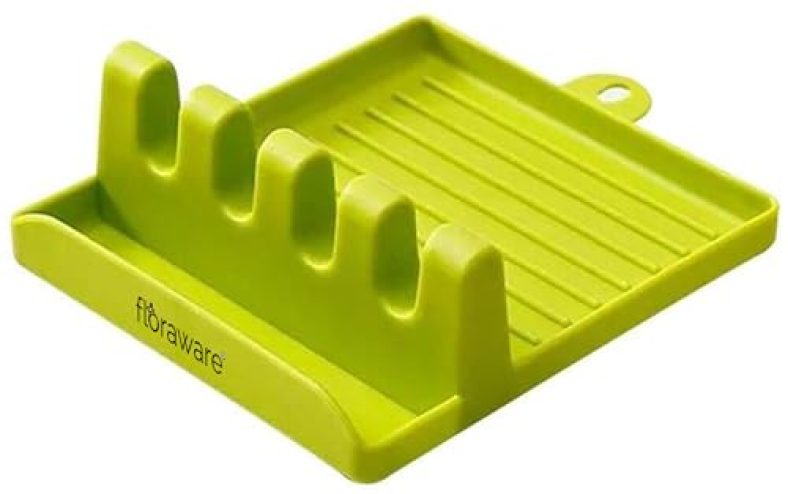 Floraware Food Safe Plastic Kitchen Spoon, Spatula, Lid Holders, Green