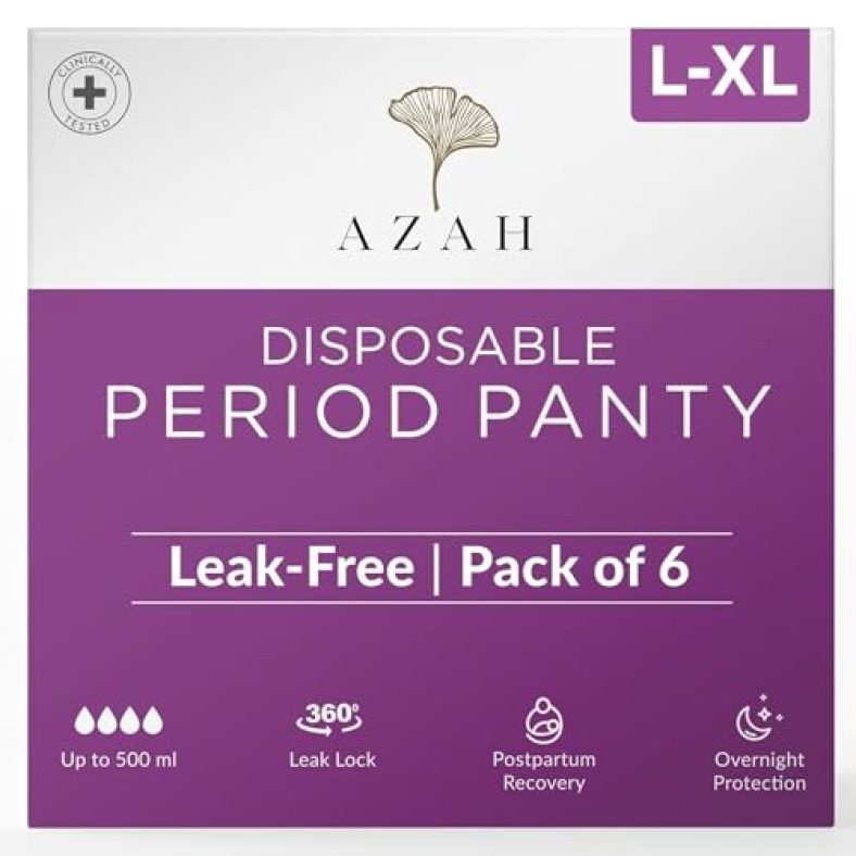 Azah Period Panties For Women Leak Proof (Pack Of 6) 650Ml Absorbent Disposable Panties After Delivery And Night Period Panties With 360° Leak-Proof Technology