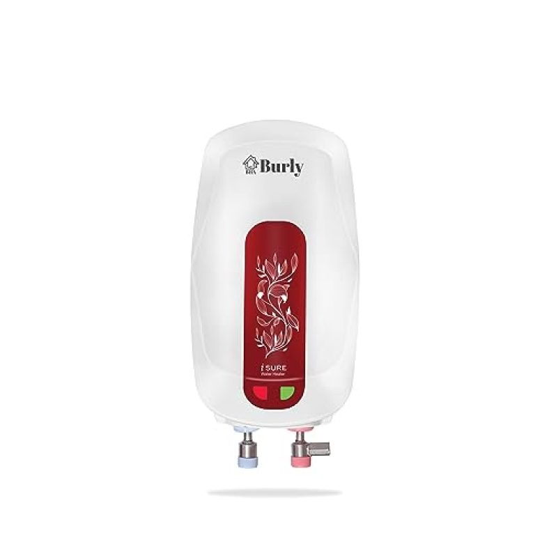 Burly Isure 3 Litre Instant Water Heater (Geyser) 3Kw With 3 Level Safety,5 Star Rated (White, Mahroon)