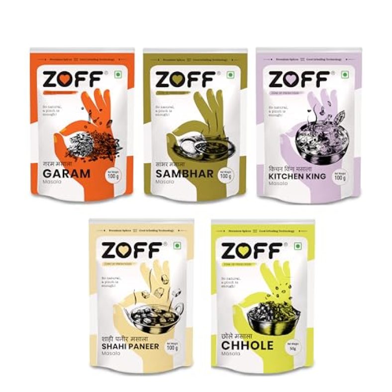 Zoff Curry Spices Combo – Veg | Garam Masala- 100 G | Sambhar Masala -100 G | Kitchen King -100 G |Shahi Paneer Masala -100 G |Chhole Masala – 50 G| Pack Of 5 | – Total Weight 450G