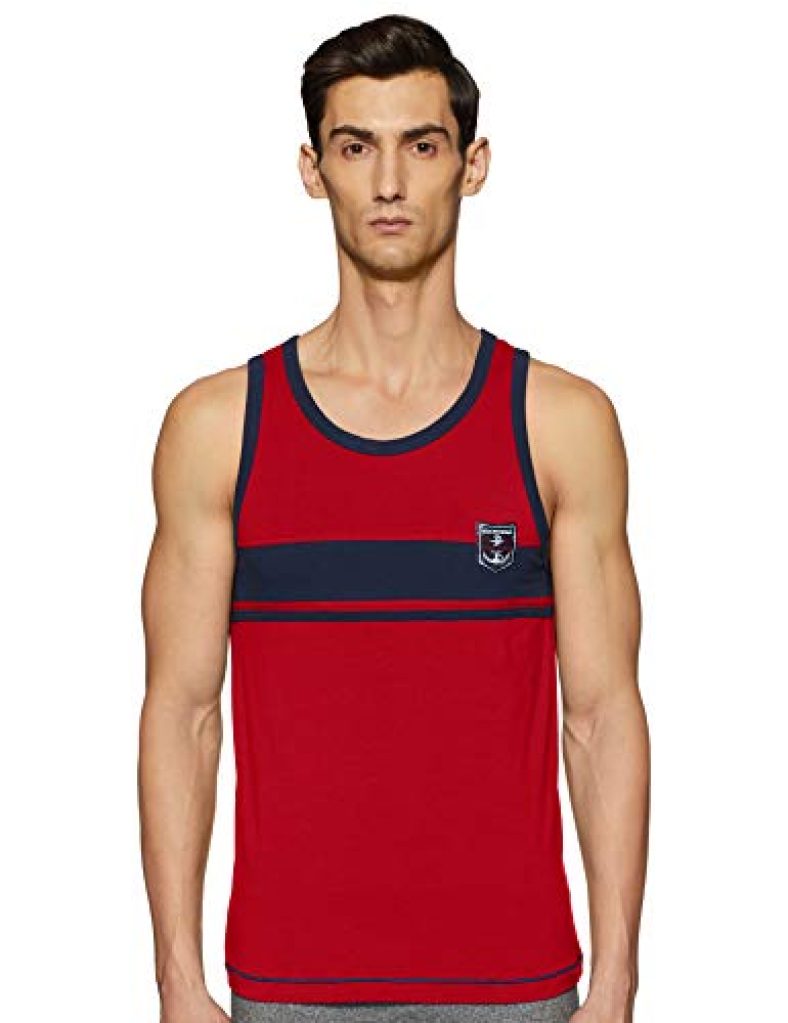 Macroman M-Series Men’S Striped Modern Fit Vest (Marine21_Red