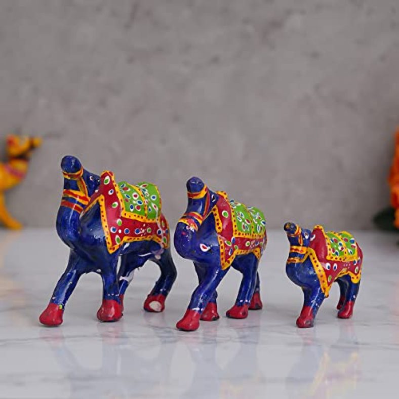 Ecraftindia Set Of 3 Designer Camel Showpiece Animal Figurines- Multicolor