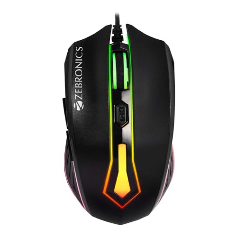 Zebronics Newly Launched Sniper High Precision Wired Gaming Mouse With 6 Buttons, Multicolor Led Lights, Dpi Switch With 800/1200/1600/2400 Dpi’S, Plug & Play, 1 Million Clicks, 87 Grams Light Mouse
