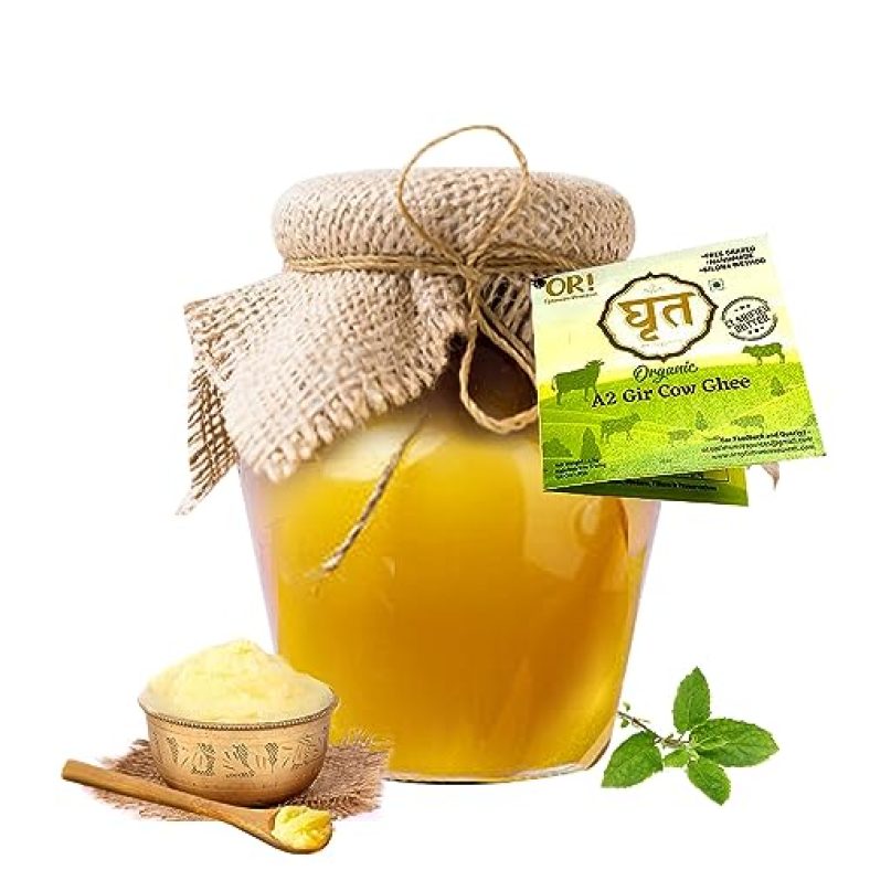 Or! Optimum Resources A2 Pure Cow Ghee 1 Litre, Gir Cow Vedic Bilona Ghee, Traditionally Hand-Churned, Grass-Fed A2 Cow Desi Ghee, (Glass Ghee Container, Pack Of 1)