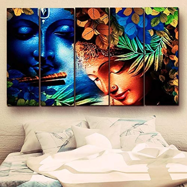 Casperme Radha Krishna Beautiful Wall Painting For Living Room, Bedroom, Hotels, And Offices, Decorative Art Frames, Framed In Sugar Finish For Home & Wall Decor (48W X 30H)