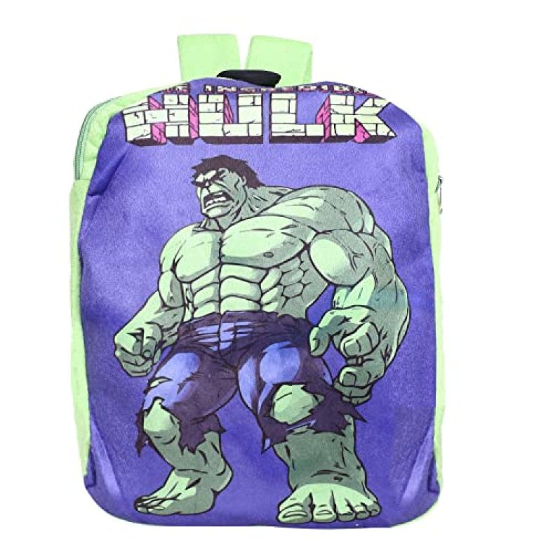 Kuber Industries Marvel The Incredible Hulk Plush Backpack|2 Compartment Velvet School Bag|Durable Toddler Haversack For Travel,School With Zipper Closure (Green)