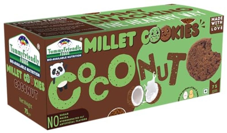 Tummyfriendly Foods Coconut Millet Cookies – Perfect For Kids & Adults. Gluten-Free, Sugar-Free Millet Biscuits Made Of Ragi And Jaggery. Healthy Snacks For Kids Babies 1 Year Old. Gift The Best Healthy Cookies For A Taste Of Tropical Joy – 75 Grams