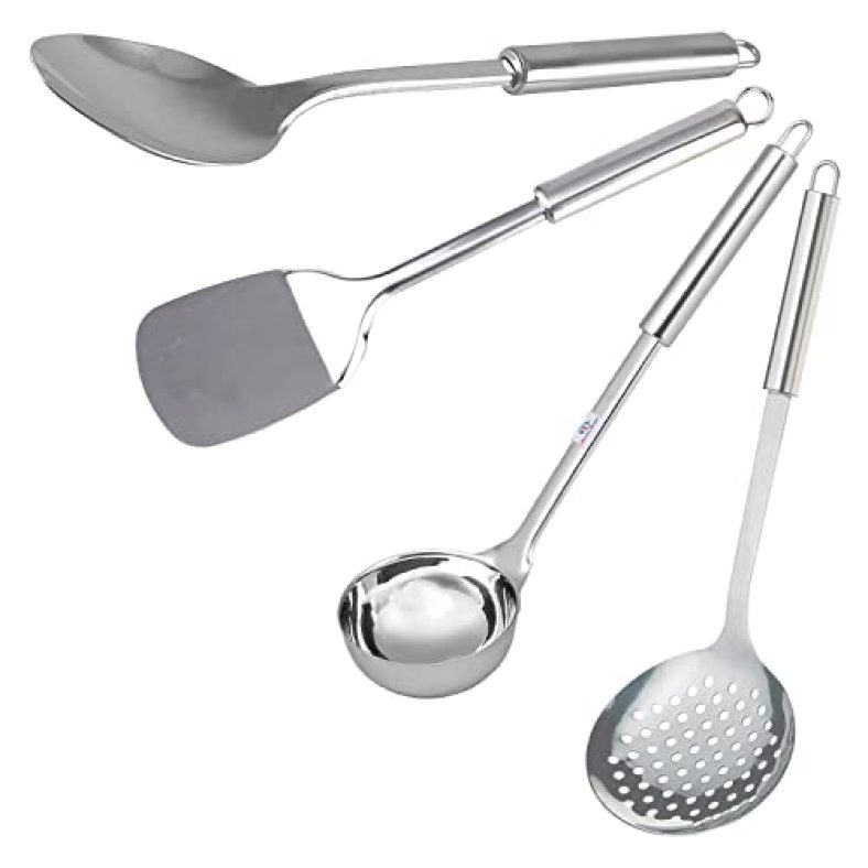Heart Home Cooking Set|Stainless Steel Serving Set|Nonstick Cooking Set|Utensils Cookware Gadgets For Kitchen|Pack Of 4 (Silver)