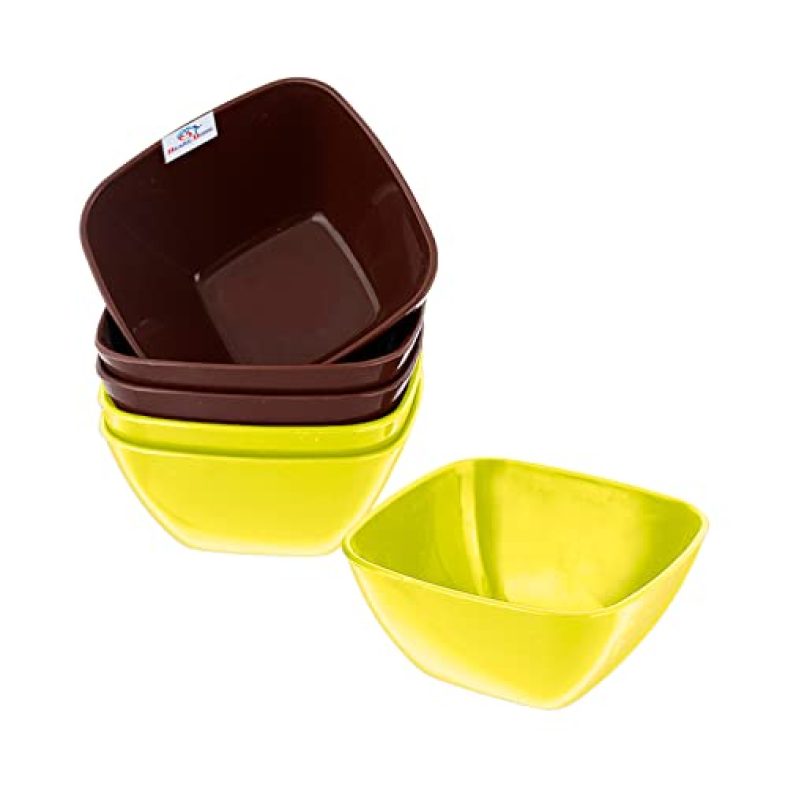 Heart Home Bowls|Plastic Serving Square Bowls|Katori For Kitchen|Microwave Safe Bowls For Rice|Soup|Pasta|250 Ml|Pack Of 6 (Multicolor)