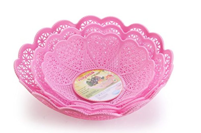 Nayasa Heart 3 Piece Plastic Fruit Basket Set (Pink)