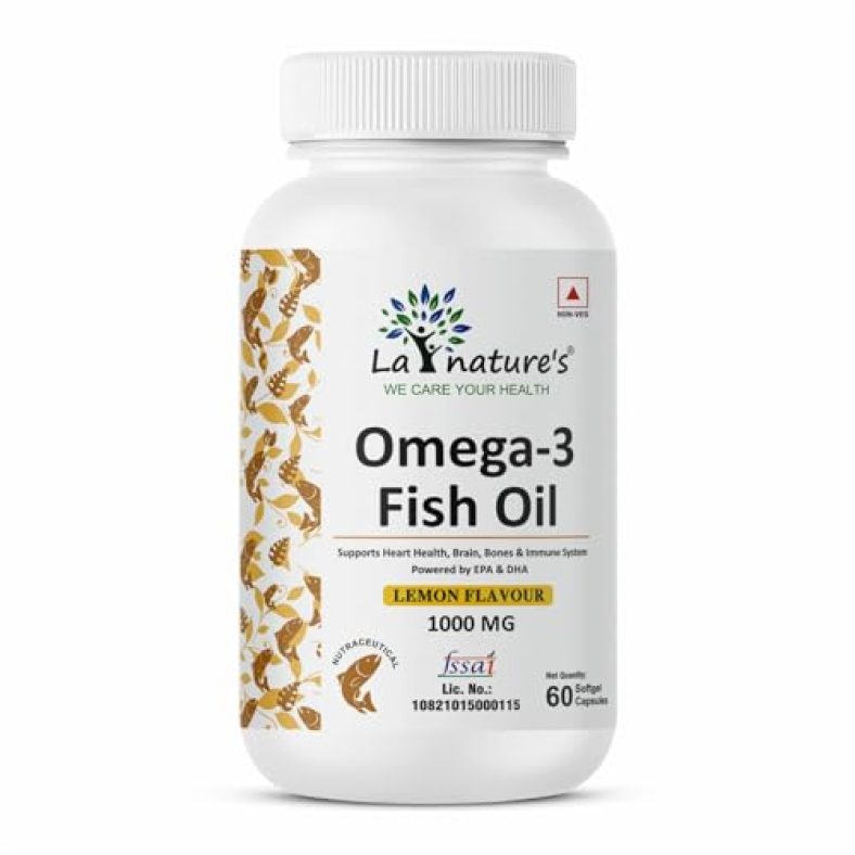 La Nature’S Omega-3 Fish Oil 60 Capsules- 1000Mg, High-Potency 180Mg Epa & 120Mg Dha Lemon-Flavored Softgels For Heart, Brain, Joints, Eyes, And Skin Essential Omega-3 Fatty Acids For Men And Women