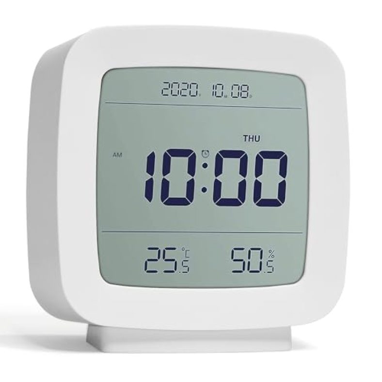 Suprhome Digital Alarm Clock With Temperature, Humidity, Date And Day | Table Office Clock With Snooze Function | Lcd Backlit Display | Minimal Aesthetic Design | Battery Operated/