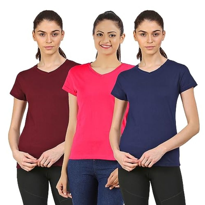 Ap’Pulse Women’S Short Sleeve Vneck 3 Pcs Combo