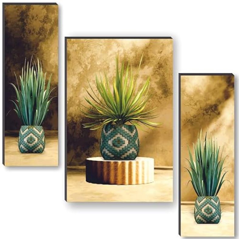 Saf Set Of 3 Flower Pot Modern Art Digital Reprint Self Adeshive Wall Painting For Home Decoration, Wall Decoration, Living Room Sanf-S-Jm35059