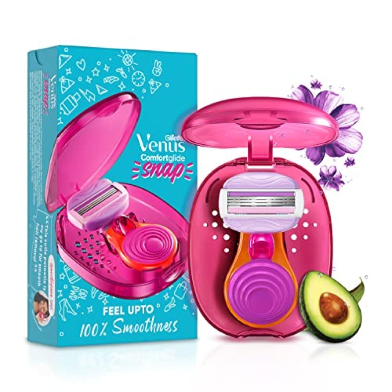 Gillette Venus Snap Hair Remover| Women Body Razor| Pack Of 1 | Compact Case|Soap Gel Bar With Avocado