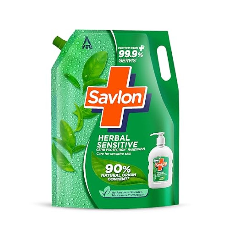 Savlon Herbal Sensitive Germ Protection Liquid Foaming Handwash, 1500Ml Hand Wash Refill, 90% Natural Origin, For Sensitive Hands