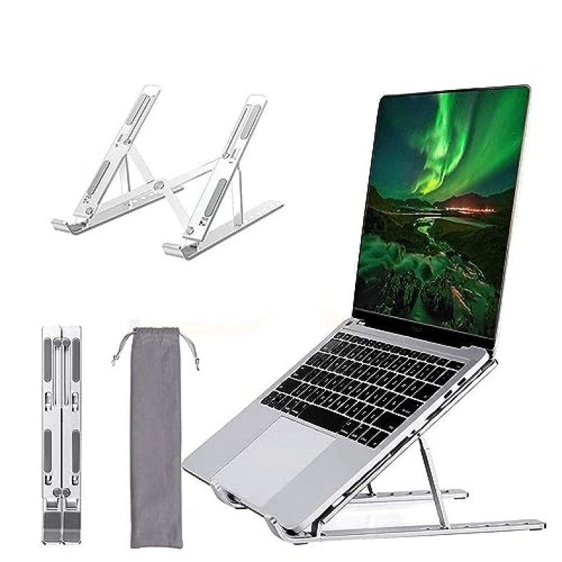 Dyazo 6 Angles Adjustable Aluminum Ergonomic Foldable Portable Tabletop Laptop/Desktop Riser Stand Holder Compatible For Macbook, Hp, Dell, Lenovo & All Other Notebook (Silver)