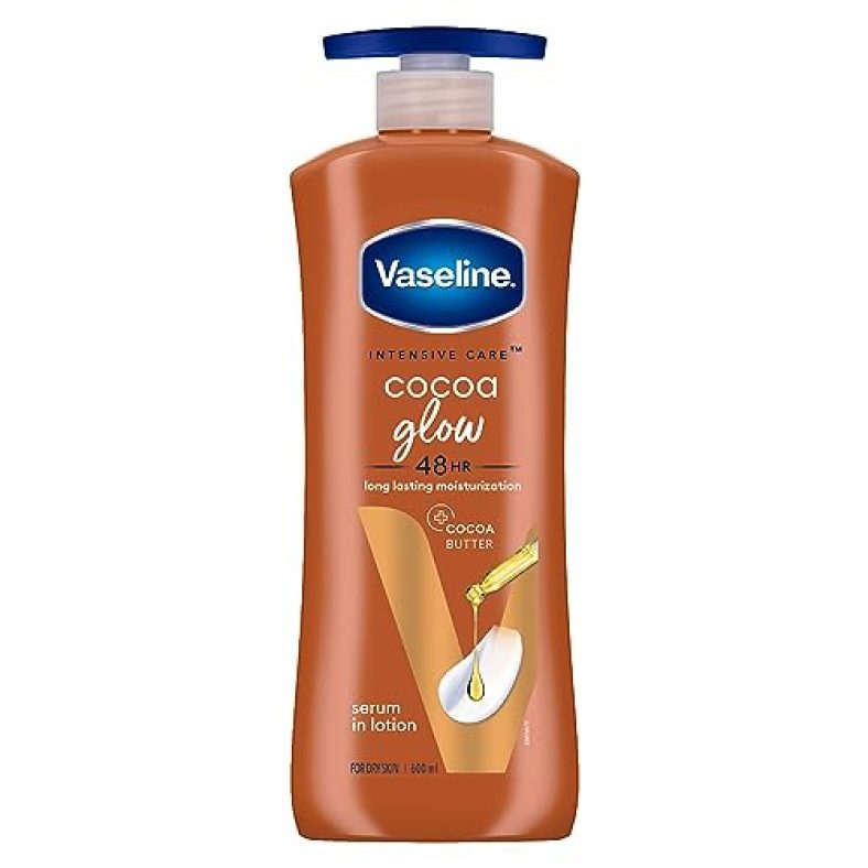 Vaseline Intensive Care, Cocoa Glow Serum-In-Lotion, 600Ml, With 100% Pure Cocoa & Shea Butter, 48Hr Long-Lasting Moisturization, Body Lotion For Dry, Rough Skin