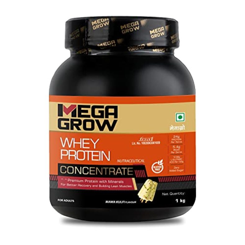 Megagrow Whey Protein Concentrate 1Kg Mawa Kulfi Flavor,28 Servings-24G Protein|5.4G Bcaa|Protein Powder For Muscle Building | Sports Nutrition|Post & Pre Workout Supplement For Men/Women