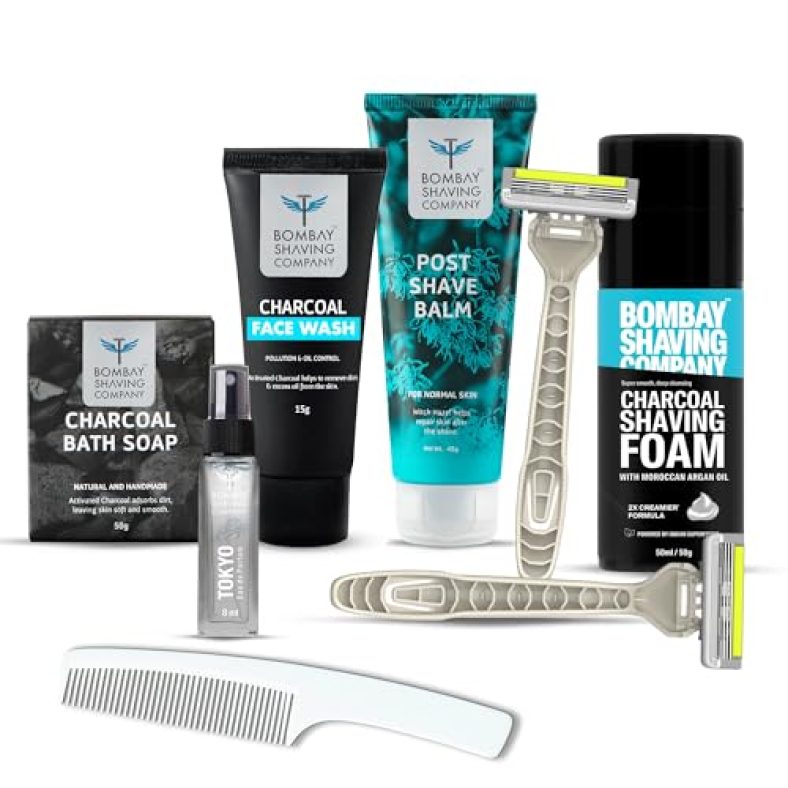 Bombay Shaving Company 9In1 Grooming Kit For Men | Valentine’S Day Gift For Men | Shaving Foam, Post Shave Balm, Charcoal Soap, Razor For Men