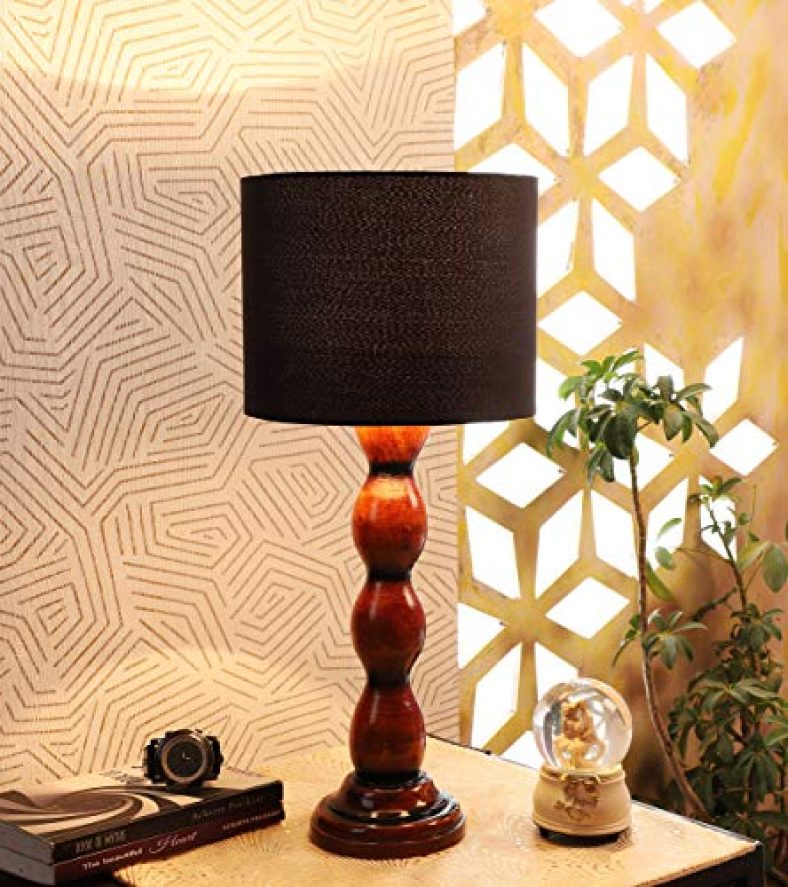 Tu Casa Ntu-209 Cotton Shade Table Lamp With Wood Base And B-22 Holder (Black, Bulb Not Included)