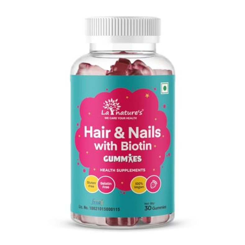 La Nature’S We Care Your Health Biotin Hair Gummies For Men And Women 30 Gummies For Healthy And Strong Hairs Strawberry Flavour 100% Vegan