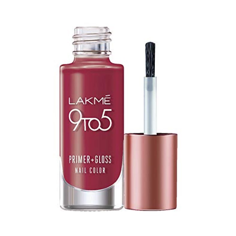 Lakmé 9 To 5 Primer + Gloss Nail Colour, Ruby Rush, 6 Ml