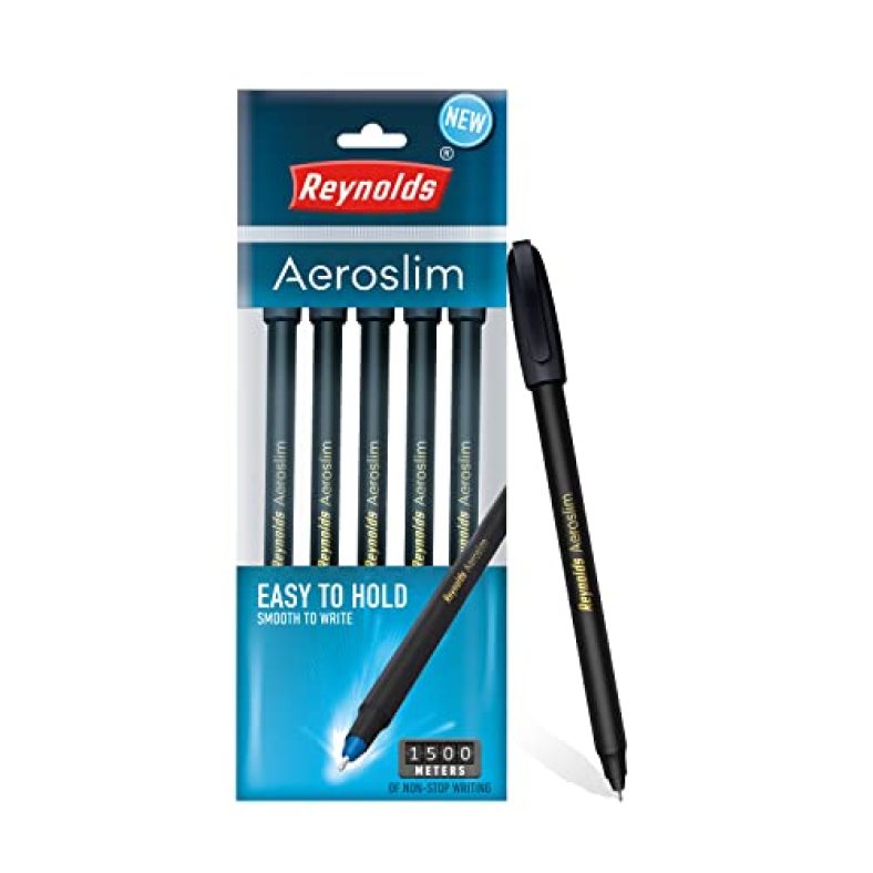 Reynolds Aeroslim Bp 5 Ct Pouch – Black | Ball Point Pen Set With Comfortable Grip | Pens For Writing | School And Office Stationery | Pens For Students | 0.7Mm Tip Size