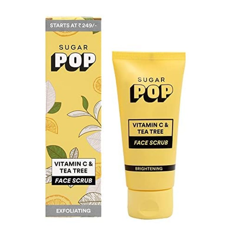 Sugar Pop Vitamin C & Tea Tree Face Scrub – Infused With Aloe Vera, Tea Tree Oil, Apricot Beads And Glow-Boosting Vitamin C For Skin Brightening L Removes Tan, Pigmentation And Blackheads L For Even Toned Skin L Reduces Acne L Face Scrub For Women L 80 Ml