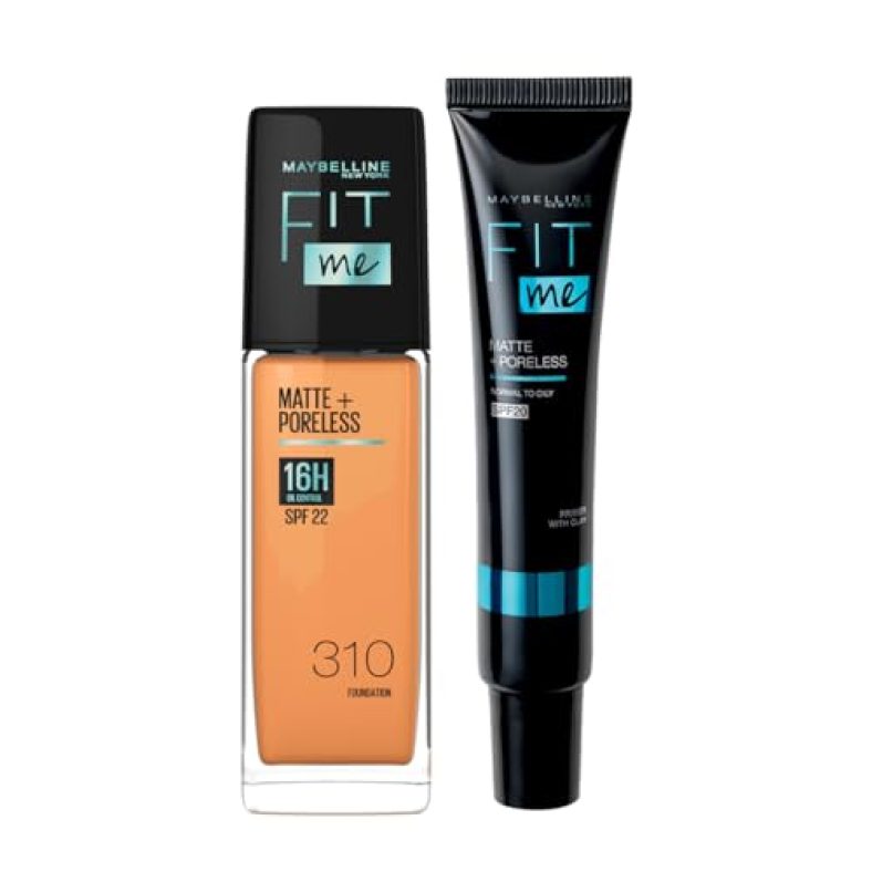 Maybelline New York 16 Hr Matte Base Duo, Prep + Blend Makeup Combo, Fit Me Foundation 310 (30Ml)+ Fit Me Matte + Poreless Primer (30Ml)