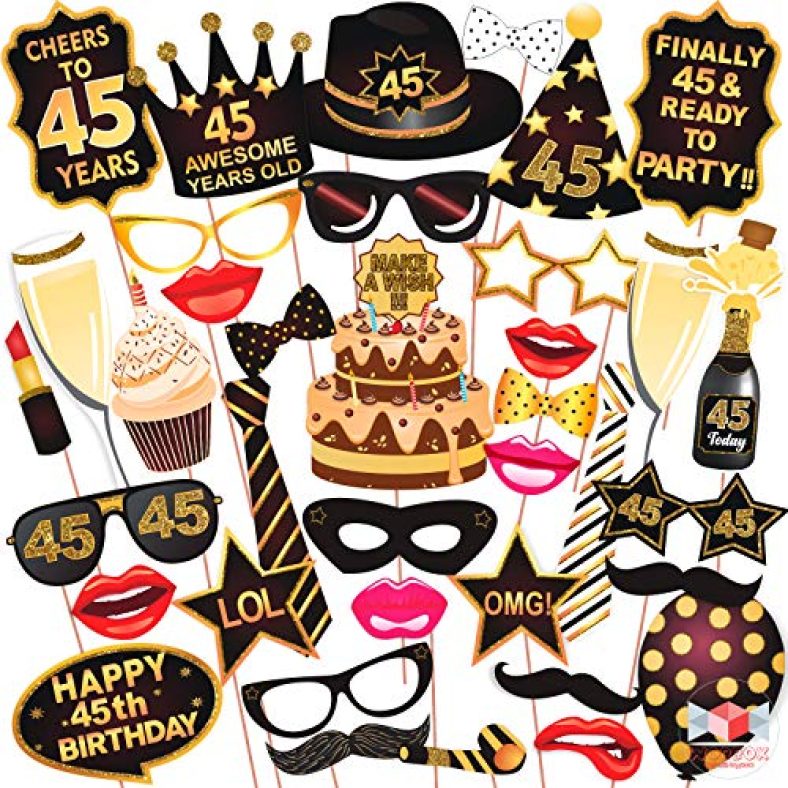 Wobbox 45Th Birthday Photo Booth Party Props Brown & Golden Glitter, Birthday Party Decoration, Birthday Party Item