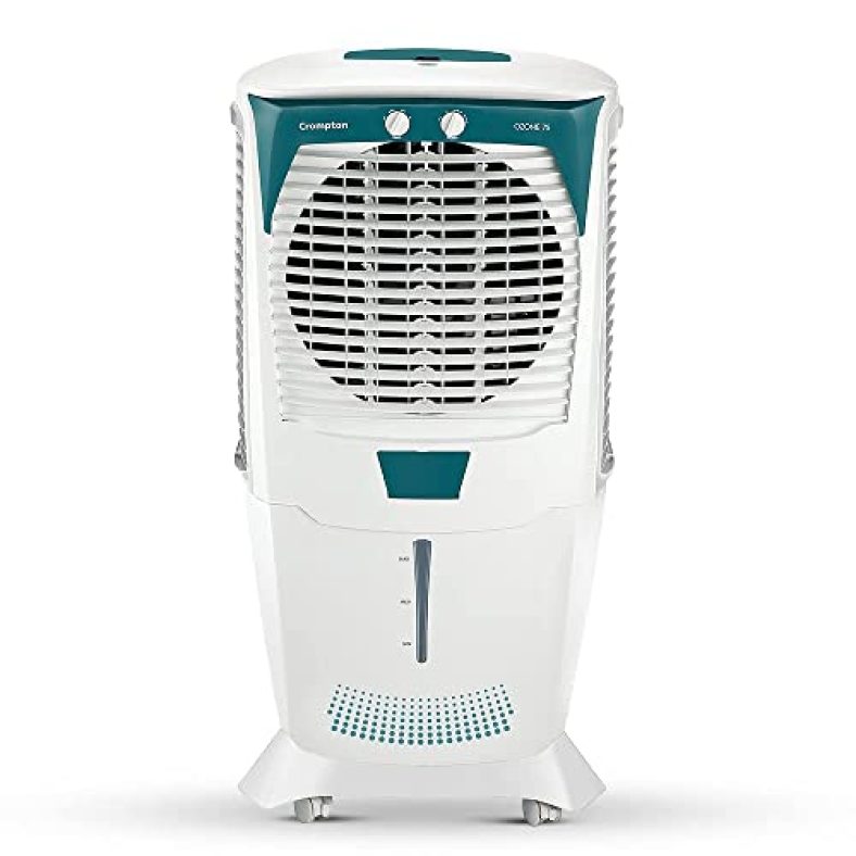 Crompton Ozone Desert Air Cooler- 75L; With Everlast Pump, Auto Fill, 4-Way Air Deflection And High Density Honeycomb Pads; White & Teal