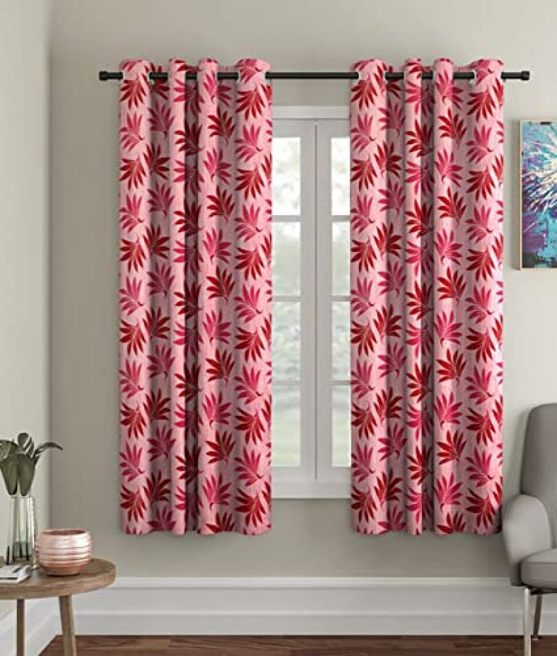 Hometales Nature Printed Room Darkening Eyelet Curtain-5 Ft-Pack Of 2