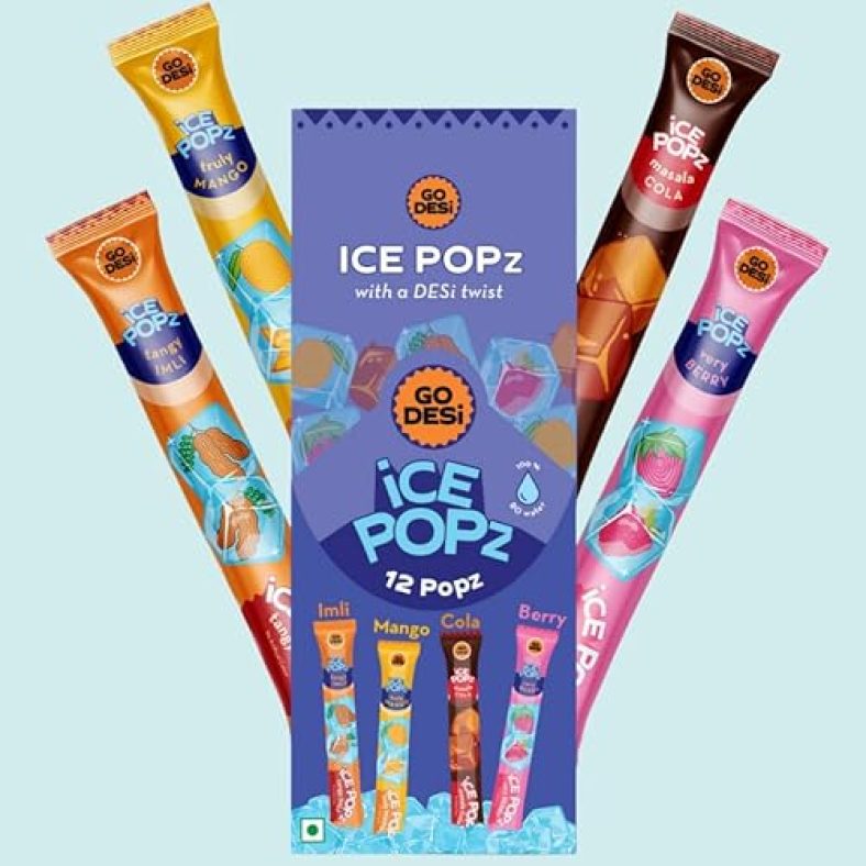 Go Desi Ice Popz: 12-Pack Assorted 4 Flavours Fruit Ice Popsicles | Ice Pops (70Ml Each) – Masala Cola, Mango, Very Berry, Tangy Imli Flavors
