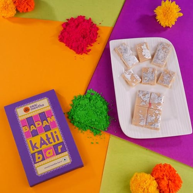 Go Desi Badam Katli Bar, 2 X 60 Gm, 63% Almonds, Almond Bar, Sweets Indian Mithai Gift, Individually Wrapped