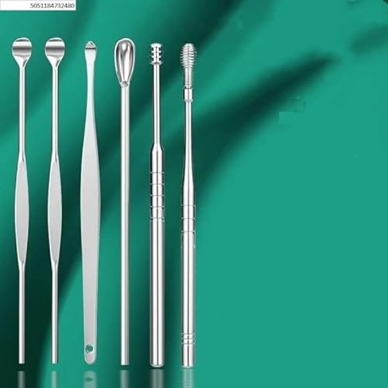 Ear Wax Cleaner (6 Pc) Resuable Ear Wax Cleaner Reusable Removal Kit Steel Ear Cleansing Tool Set Spiral Ear Curette Tool With Cleaning Brush For Kids Man Woman (Light)