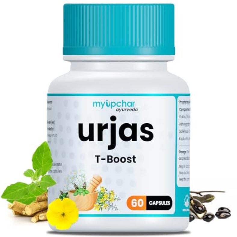 Myupchar Ayurveda Urjas Testosterone Booster Capsule | Supplement For Men With Ashwagandha, Safed Musli, Gokshura & Kapikacchu | Improve Muscle Strength, Energy, Stamina | 60 Veg Capsules