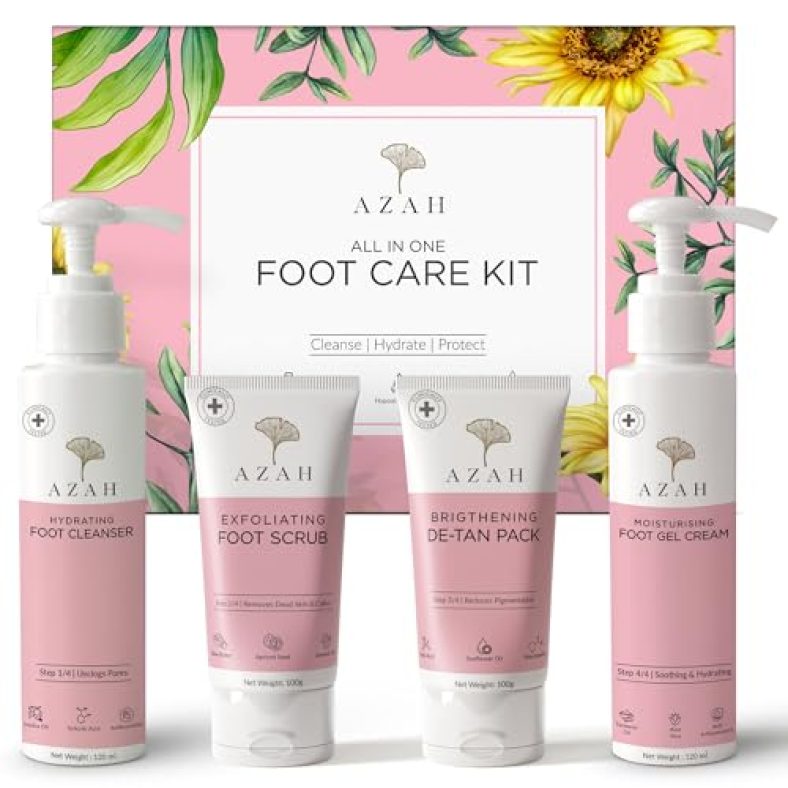 Azah Foot Glow Kit Pedicure Kit For Women For Foot | Foot Scrubber For Dead Skin | Cleanse, Hydrate & Protect | Foot De-Tan Cream | Foot Cream For Cracked Heels | Feet Dead Skin Remover | 4-In-1