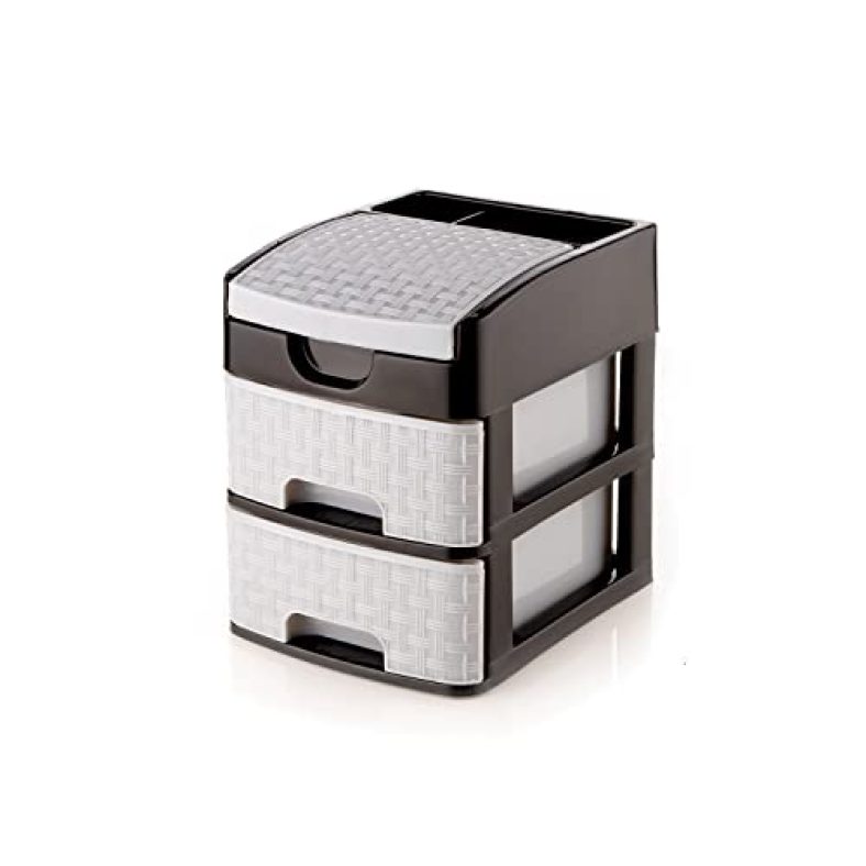 Primelife 2 Layer Modular Basket Drawer Multi Purpose Trolley Foldable Drawers Anti-Slip Shoes Organizers Box Storage Rack System Organizer – Grey (2Xl Teblo)