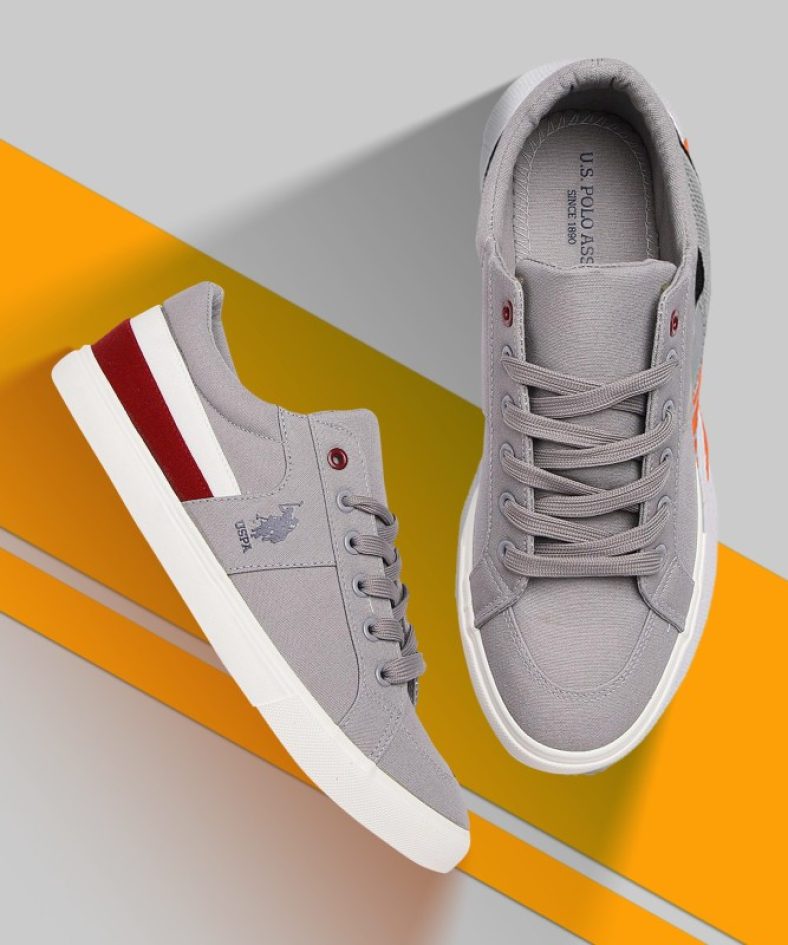 U.S. Polo Assn. U.S. Polo Assn Men Grey Solid Sneakers Sneakers For Men(Grey, Red)