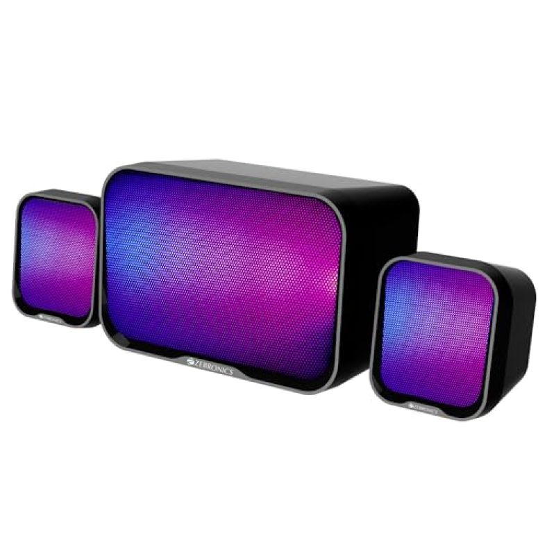 Zebronics Pluto 1-2.1 Channel Desktop Speaker With 15 Watts Output, Bluetooth 5.3, 3.5Mm Jack Line Input, Inbuilt Volume Control, Usb Powered, Rgb Lights