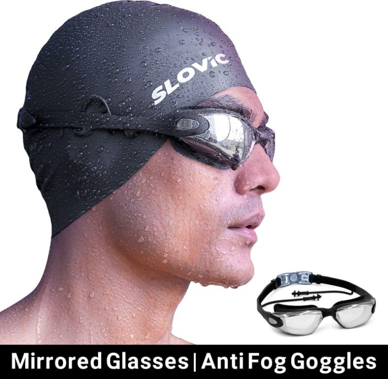 Slovic Anti-Fog Universal Fit | Leak-Proof | Uv-Protection Swimming Goggles(Black)