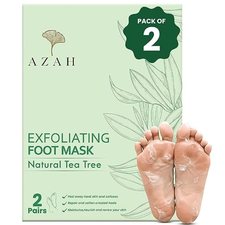 Azah Exfoliating Foot Mask Pack Of 2 | Peeling Mask For Cracked Feet | Dead Skin Remover | Heel Peel Pedicure | At Home Foot Care | Natural Tea Tree | For Moisturisation