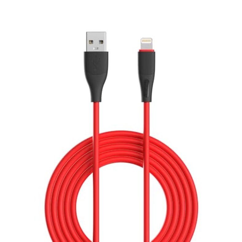 Portronics Silklink 3A Usb To 8 Pin Fast Charging Cable For Lightning Devices,Premium Silicon Cable, 1M (Red)