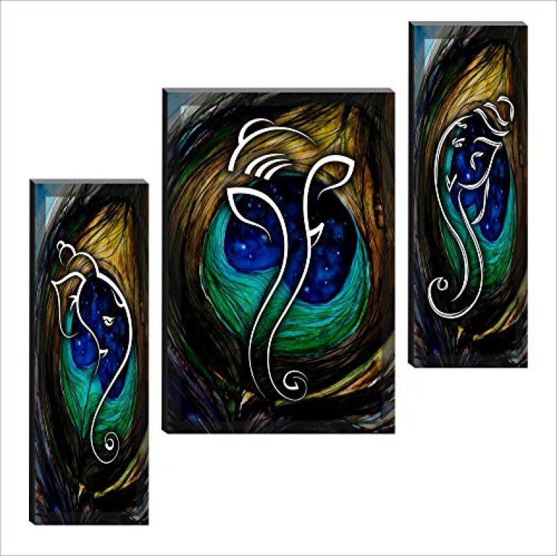 Saf Paintings 6Mm Ganesha Set Of 3 Panel Digital Reprint 12 Inch X 18 Inch Painting Sanfjm1005